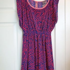 Coral/pink and blue zebra print dress
